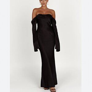 NWT Meshki Giselle Off Shoulder Cowl Neck Maxi Dress - Black